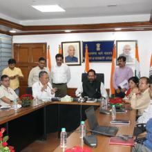 The Union Minister for Minority Affairs, Shri Mukhtar Abbas Naqvi addressing at the launch of the Scholarship Mobile App, in New Delhi on September 13, 2018. The Secretary, Ministry of Minority Affairs, Shri Ameising Luikham is also seen.