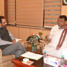 Telangana Agriculture Minister Shri Pocharam Srinivas Reddy today met me at Antyodaya Bhawan and discussed various development issues concerned to the state.