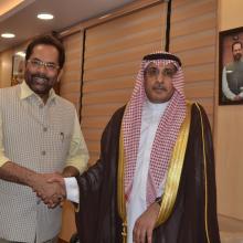 Dated 4 May 2018 met Saudi Arabia Ambassador H.E Dr Mohammad Al-Sati at Antyodaya Bhawan and discussed various issues of Haj 2018. I thanked Saudi Arabia Govt. for increasing Haj quota of India for consecutive second year.