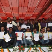 Distributed appointment letters to youths at job fair, today organised at Harthala, Moradabad by National Skill Development Corporation.