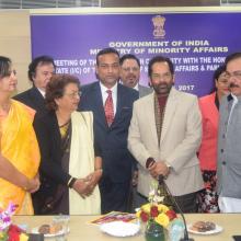 The Minister of State for Minority Affairs (Independent Charge) and Parliamentary Affairs, Shri Mukhtar Abbas Naqvi addressing the Anglo Indian community meeting, in New Delhi on January 13, 2017