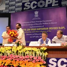 The Union Minister for Minority Affairs, Shri Mukhtar Abbas Naqvi addressing the National Conference of Principal Secretaries-Secretaries in-charge of States - UTs dealing with Minority Affairs, in New Delhi on July 16, 2018.