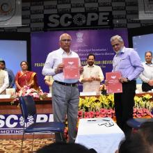 The Union Minister for Minority Affairs, Shri Mukhtar Abbas Naqvi witnessing the signing of MoUs, at the National Conference of Principal Secretaries-Secretaries in-charge of States - UTs dealing with Minority Affairs, in New Delhi on July 16, 2018.